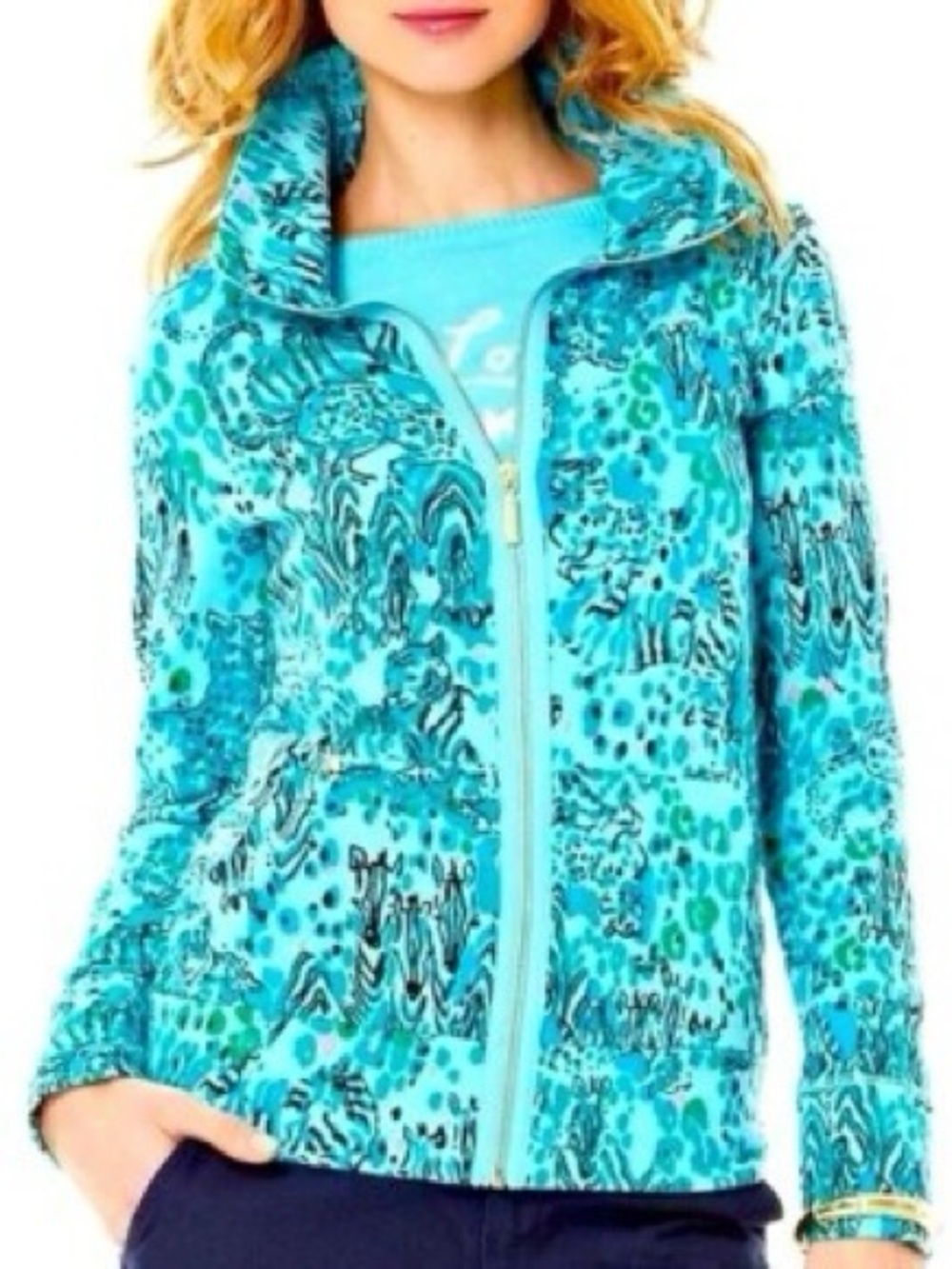 Lilly Pulitzer Leona Zip Up Jacket Everglades, Size XL